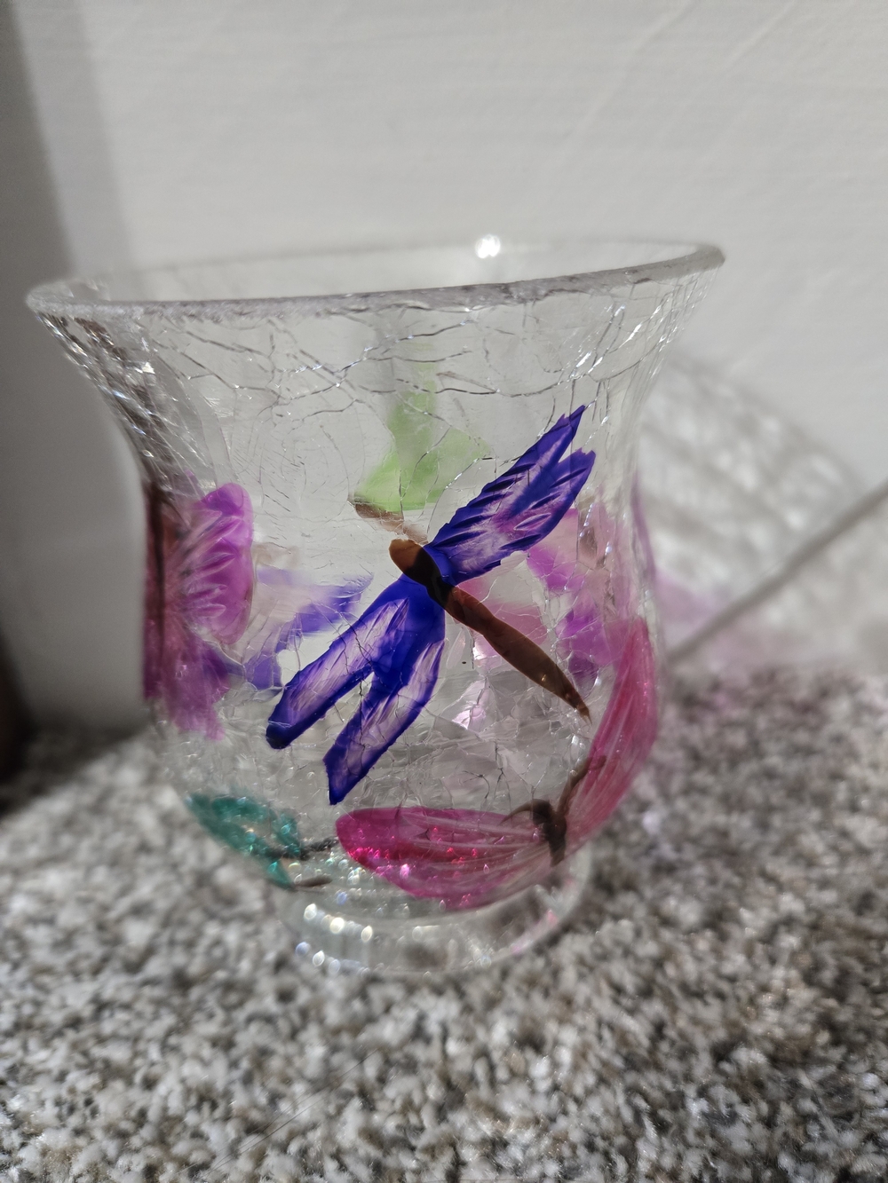 Hand-Painted Glass Butterfly Votive - Pink & Purple Candle Holder - Picture 2 of 4